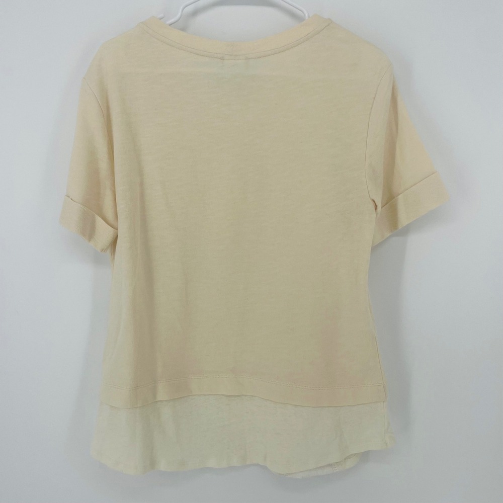 dolan Left Coast Collection Cream Linen Blend Pleated Hem T-Shirt Top Womens - Picture 7 of 8